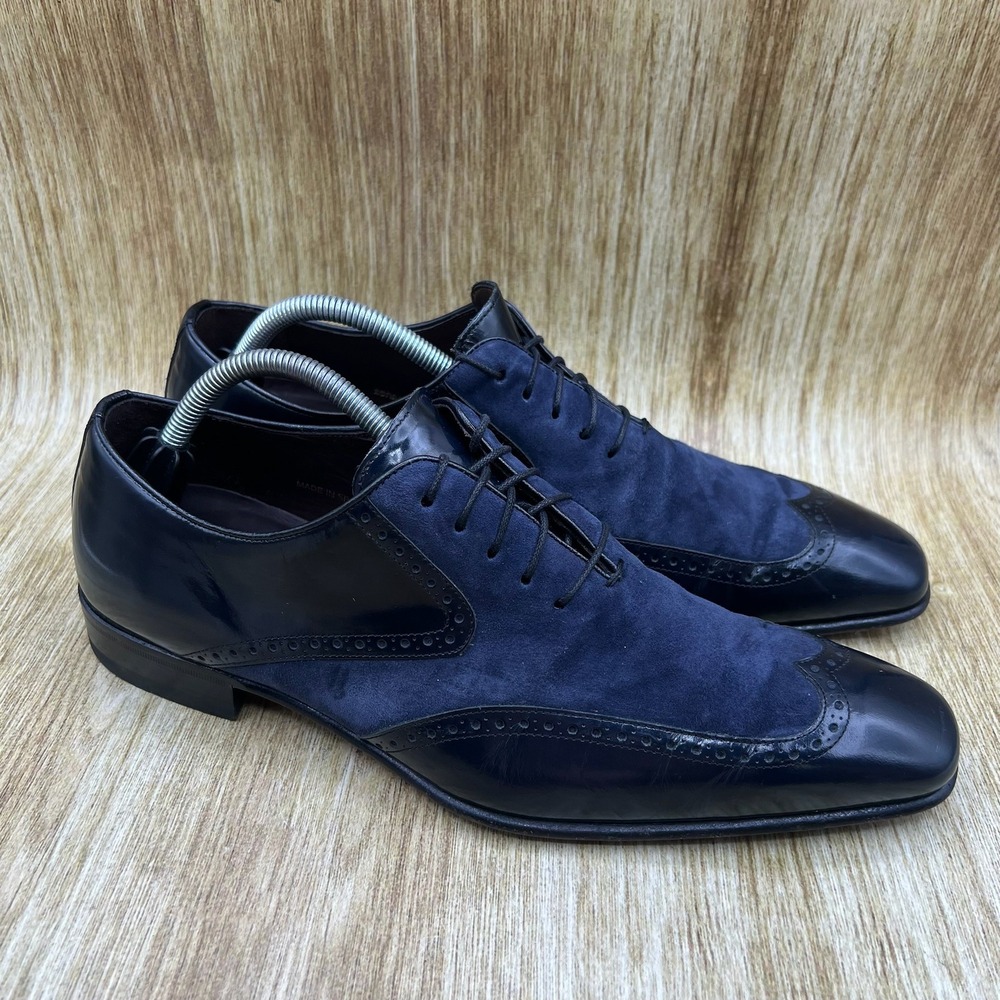 Mezlan Zonda Wingtip Oxford Men's Size 10 Navy Blue Suede Leather Brogue